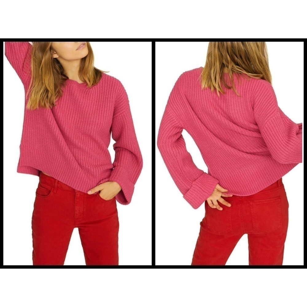 💕SANCTUARY💕 Bell Sleeve Ribbed Chunky Knit Sweater Pink Medium M